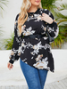 Plus Size T-Shirt für Frauen Jewel Neck Long Sleeves Bell Sleeves Blumendruck Schärpe Polyester Casual T-Shirt