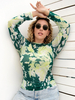 Plus Size T-Shirt für Frauen Jewel Neck Long Sleeves Printed Pattern Paspel Polyester Stretch Casual T-Shirt
