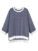 Plus Size T-Shirt für Frauen Jewel Neck Long Sleeves Rib Knit Cuff Polka Dot Polyester Oversized Casual T-Shirt