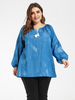 Plus Size T-Shirt für Frauen Königsblau Langarm Layered Denim Bluse