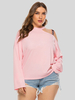 Plus Size T-Shirt für Frauen Pink Jewel Neck Langarm T-Shirt Ärmel Übergroße Freizeitbluse