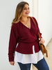 Plus Size T-Shirt für Frauen V-Ausschnitt Langarm Polyester Casual Summer Top