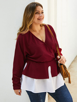 Plus Size T-Shirt für Frauen V-Ausschnitt Langarm Polyester Casual Summer Top