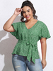 Plus Size T-Shirt für Frauen V-Ausschnitt Plissee Schnüren Ausgestellt Halbarm Casual Bluse Sommer Top
