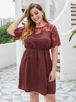 Plus Size Tunika Kleid Jewel Neck T-Shirt Kurzarm Polyester Knielang Casual Sommerkleid