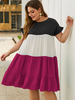 Plus Size Tunika Kleid Jewel Neck T-Shirt Kurzarm Rüschen Knielang Summer Red Midi Kleid