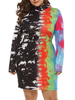 Plus Size Turtleneck Print Über dem Knie Langarm Frühling Frauen Kleid