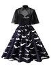 Plus Size Vintage Kleid Black Bat Print Swing Kleid mit Cape