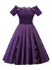 Plus Size Vintage Kleid Off The Shoulder Kurzarm Lace Insert Swing Dress