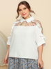 Plus Size weißes Hemd für Frauen Turndown-Kragen Halbarm Polyester Sommerbluse