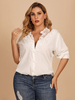 Plus Size weißes Hemd für Frauen Turndown-Kragen halbe Ärmel Knöpfe Spitze lässig Sommerhemd