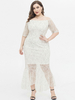 Plus Size Weißes Kleid Bateau-Hals Trägerloses 3/4-langes Ärmel Transparentes schulterfreies Polyester-Bodycon-Kleid