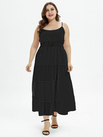 Plus Size White Dress Straps Hals Spaghetti Straps Ausschnitte Ärmelloses Layered Stretch Summer Long Dress
