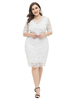 Plus Size White Dress V-Ausschnitt Illusion Halbarm Layered Nylon Lace Bodycon Dress