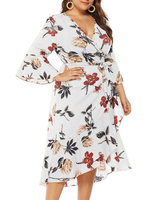 Plus Size Wickelkleid Women Floral Printed Ruffle Oversized Dress