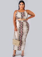 Plus Size zweiteilige Sets für Frauen Snakeskin Grain Polyester Spaghetti Straps Casual Straps Hals Bodycon Sommer Outfit