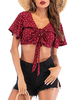 Polka Dot Crop Top Kordelzug V-Ausschnitt Kurzarm Sexy Tops