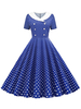 Polka Dot Kleid 1950er Jahre Knöpfe Kurzarm Sailor Neckline Swing Dress