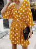 Polka Dot Sommerkleid V-Ausschnitt Button Beach Kleid