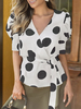 Polka Dot Wrap Top V-Ausschnitt Lässige Puffärmel Schärpengürtel Tops
