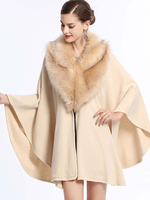 Poncho Cape Winterjacke Ecru White Cape Acryl Winter Oberbekleidung
