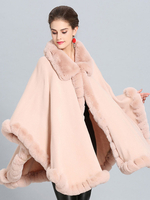 Poncho Cape Winterjacke Umlegekragen rosa Poncho-Pelz-Cape