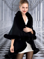 Poncho Cape Winterjacke V-Ausschnitt Schwarz Poncho geschichtet Winter Kunstpelz Cape