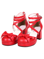 Pony Heels Lolita-Schuh-Knöchel-Bügel-Herz-geformte Schnallen-Bögen