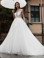 PRICESS-Hochzeitskleid Lace Mieder Tüll Satin Stoff Sweep Zug Applique Hochzeitskleid