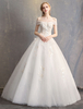 Prinzessin Ballkleid Brautkleider aus der Schulter Elfenbein Spitze Perlen Bodenlangen Brautkleid