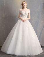 Prinzessin Ballkleid Brautkleider aus der Schulter Elfenbein Spitze Perlen Bodenlangen Brautkleid