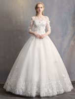 Prinzessin Ballkleid Brautkleider Blumen 3D Spitze Elfenbein halbe bodenlangen Brautkleid