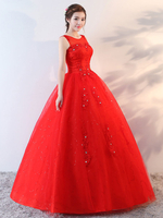 Prinzessin Ballkleid Brautkleider Spitze Applique Perlen bodenlangen Elfenbein Brautkleid