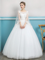 Prinzessin Ballkleid Brautkleider Spitze Elfenbein Perlen Backless Bodenlangen Brautkleid