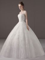 Prinzessin Ballkleid Brautkleider Trägerlos Spitze Applique Perlen Elfenbein Maxi Brautkleid