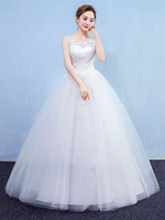 Prinzessin Ballkleid Brautkleider Weiß Ärmellos Spitze Tüll Maxi Brautkleid
