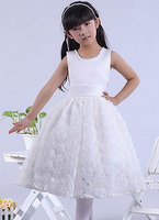 Prinzessin Blumenmädchen Kleid Wadenlang Ball Kleid elastischen Satin Mädchens Festzug Kleid