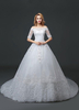 Prinzessin Brautkleid aus der Schulter Spitze Friesen Brautkleid weiß Halbarm Ball Kleid Brautkleid mit Kathedrale Zug