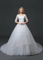 Prinzessin Brautkleid aus der Schulter Spitze Friesen Brautkleid weiß Halbarm Ball Kleid Brautkleid mit Kathedrale Zug