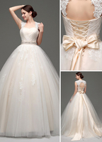 Prinzessin Brautkleid aus Tüll und Herz-Ausschnitt mit Schleife bodenlang in Champagnerfarbe