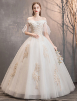 Prinzessin Brautkleid Elfenbein aus der Schulter bodenlangen Brautkleid