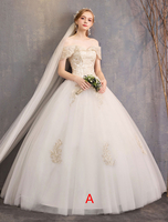 Prinzessin Brautkleid Elfenbein Spitze Applique aus der Schulter Kurzarm Brautkleid
