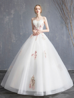 Prinzessin Brautkleid Tüll Applique Perlen trägerlosen ärmellosen Brautkleid
