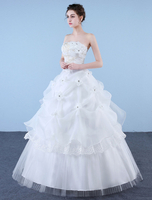 Prinzessin Brautkleider 2021 Ballkleid trägerlosen Elfenbein Perlen bodenlangen Brautkleid