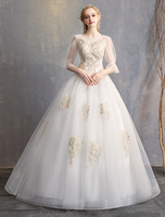 Prinzessin Brautkleider Ballkleid Backless halbe Hülse Illusion Spitze Perlen Maxi Brautkleid