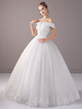 Prinzessin Brautkleider Ballkleid Elfenbein weg von der Schulter Spitze Knöpfe Tüll bodenlangen Brautkleid