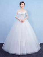 Prinzessin Brautkleider Ballkleid White Lace Strass aus Schulter Halbarm Brautkleid