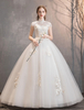 Prinzessin Brautkleider Elfenbein Illusion Ausschnitt Perlen Spitze Applique bodenlangen Brautkleid