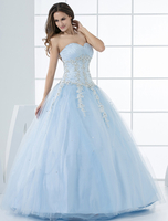 Prinzessin Brautkleider Pastell Blau Quinceanera Kleid Spitze Applique Liebsten Liebsten Friesen Tüll Bodenlangen Brautkleid