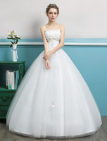 Prinzessin Brautkleider trägerlosen Ballkleider Blumen Perlen Tüll Elfenbein bodenlangen Brautkleid